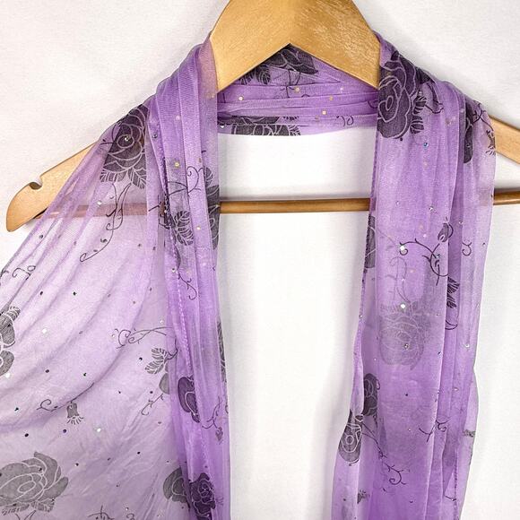 Purple Sparkly Rose Fringe Rectangle Scarf - Picture 4 of 5